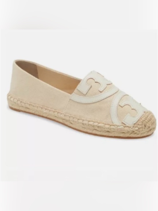 Tory Burch Shoes - Tory Burch Cream Canvas & White Leather Logo Espadrille Flats